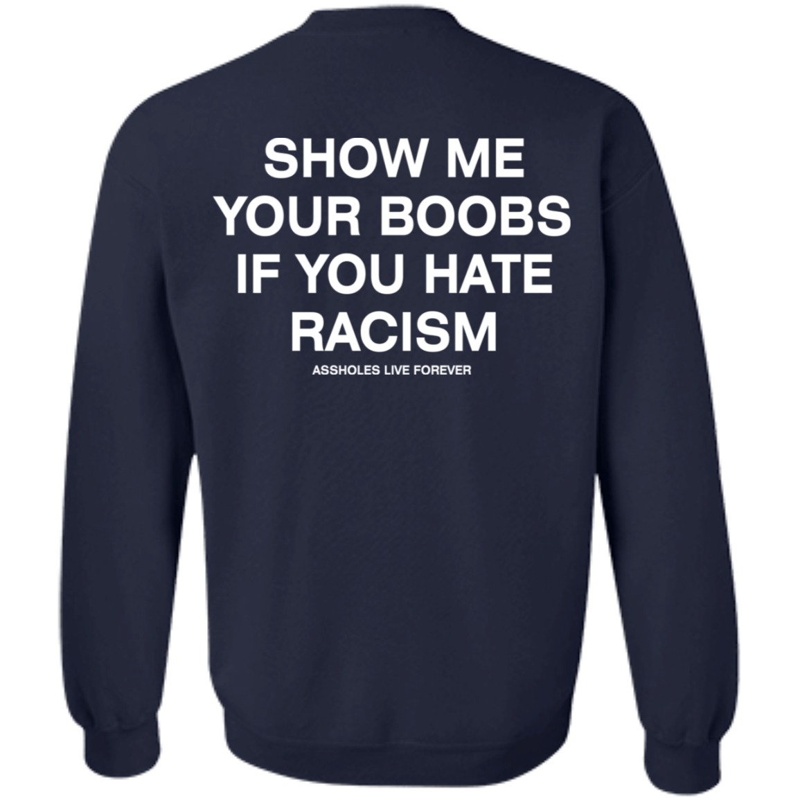 [Back] Show Me Your Boobs If You Hate Racism Assholes Live Forever Sweatshirt