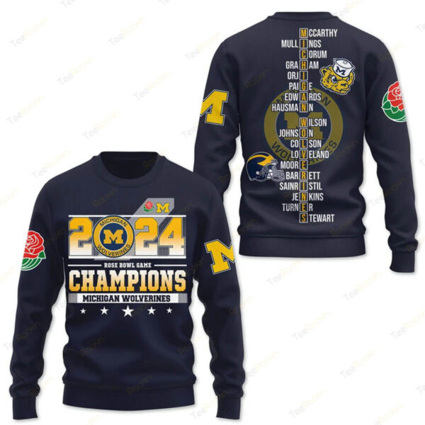 2024 Rose Bowl Game Go Blue Michigan Wolverines Champions 3D Shirt